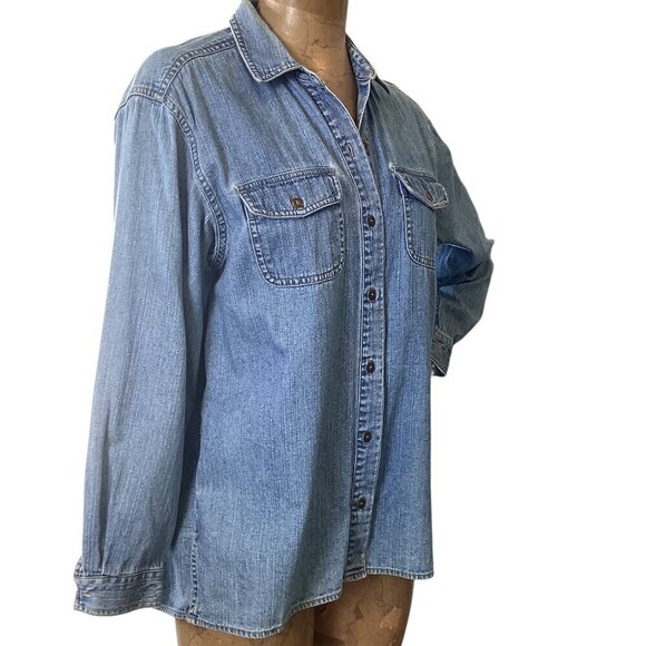 Liz Claiborne Blue Denim Chambray Button Down Shirt Sz PM #253L - Picture 3 of 8